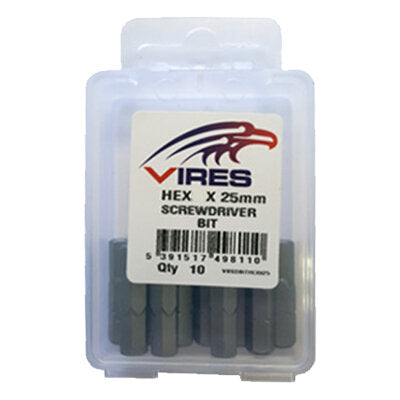 Vires 5mm Hex 25mm Screwdriver Bit Set 10pce