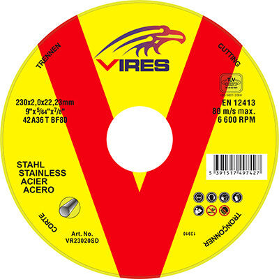Vires S/S Cutting Disc D/C 230mm x 2.0mm – 230mm x 2.0mm