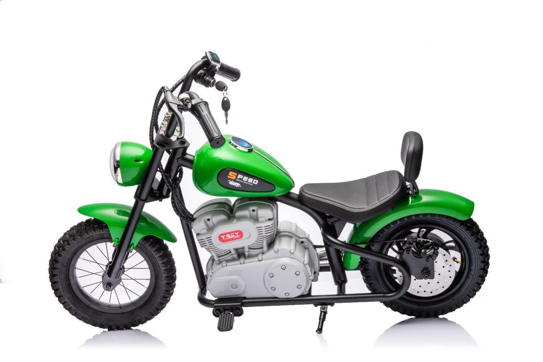 36V Electric Chopper Motor Cycle Ride on with Twist Grip Throttle | Green - Age 7+