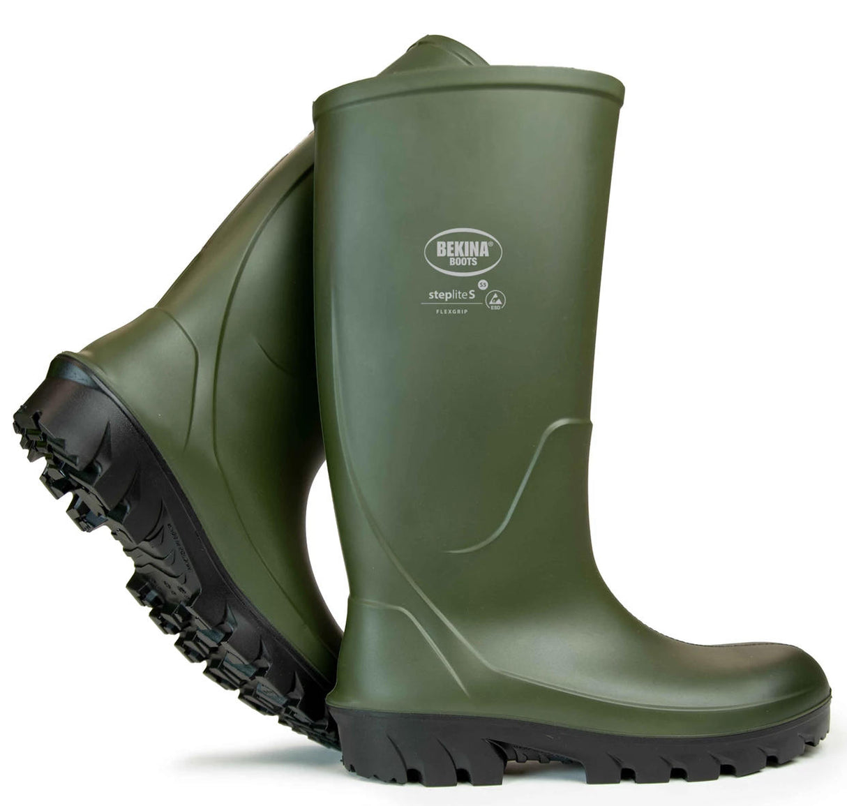 Bekina Steplite Flexigrip Steel Toe Wellington Green