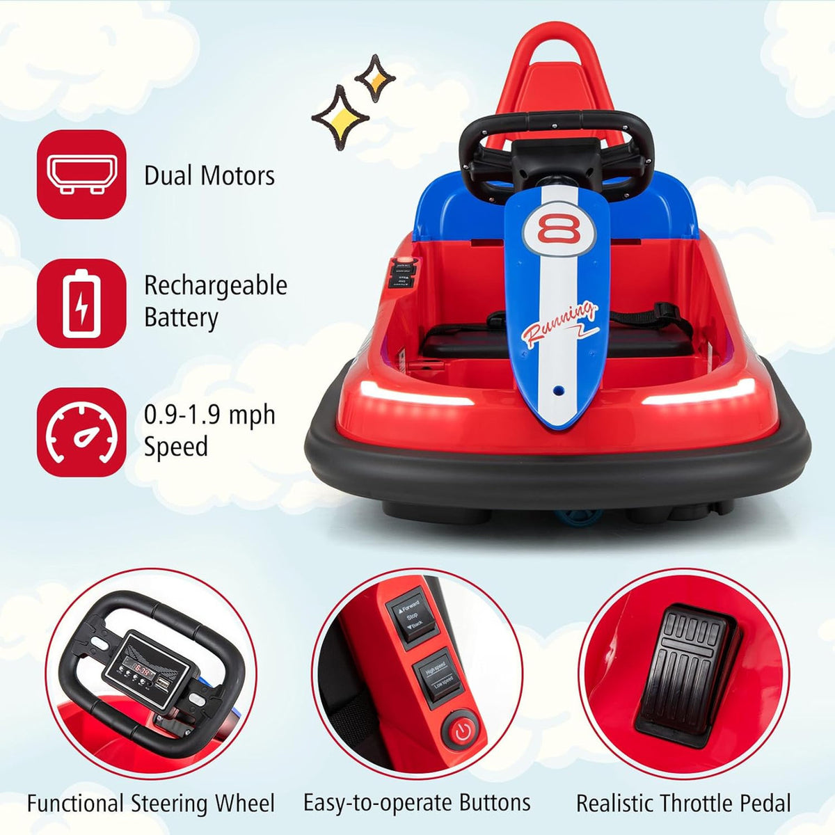 BumperBoo 6V Bumper Car Red