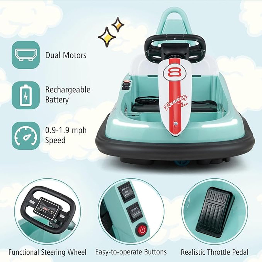BumperBoo 6V Bumper Car Green