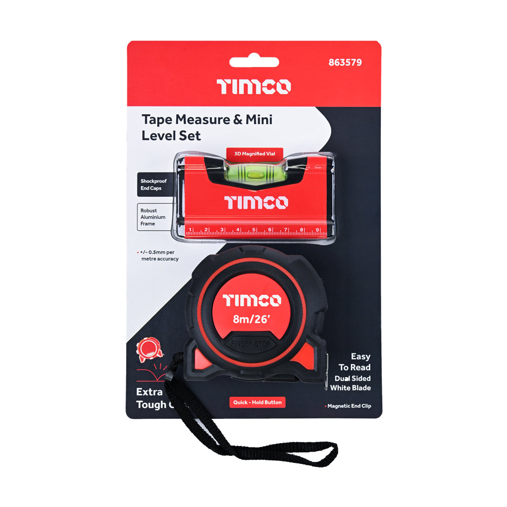 Timco Tape Measure & Mini Level Set (8m Tape)