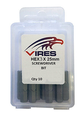 Vires 3mm Hex 25mm Screwdriver Bit Set 10pce