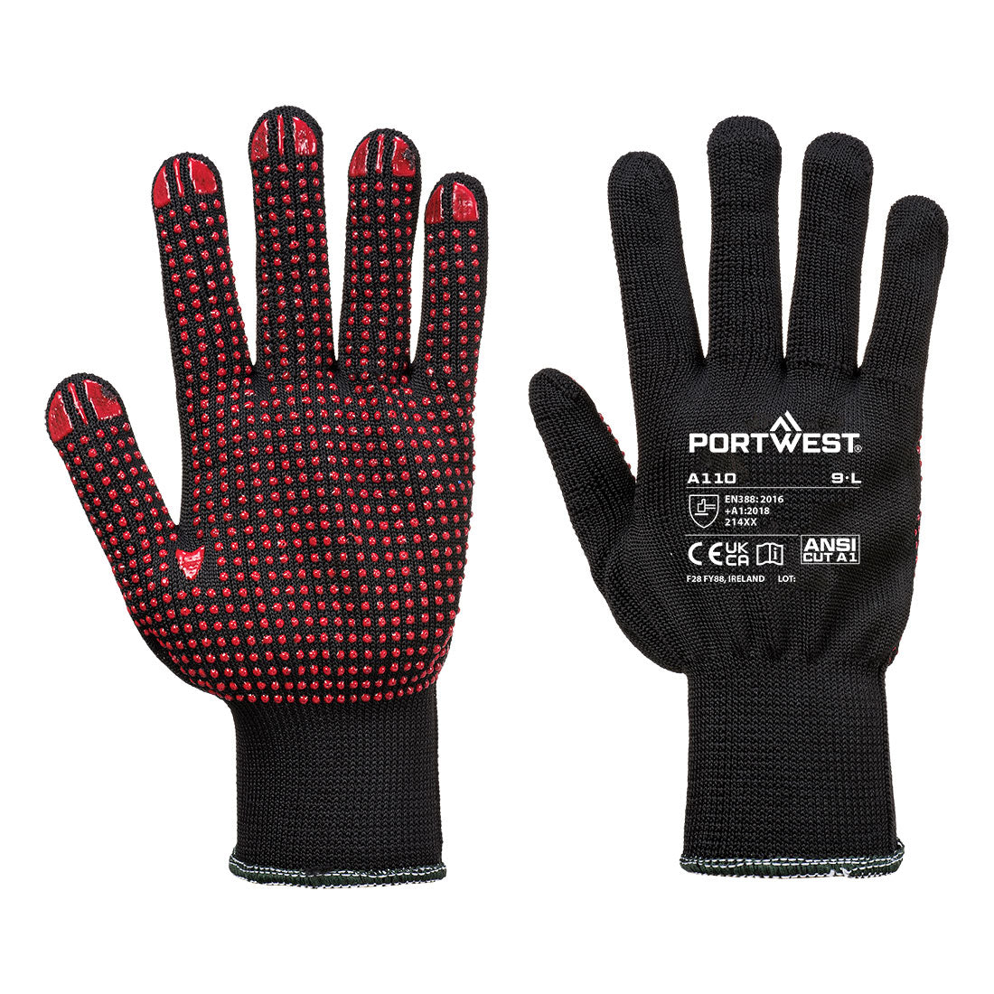 Portwest A110 Grip 13 PVC Dotted Glove Black