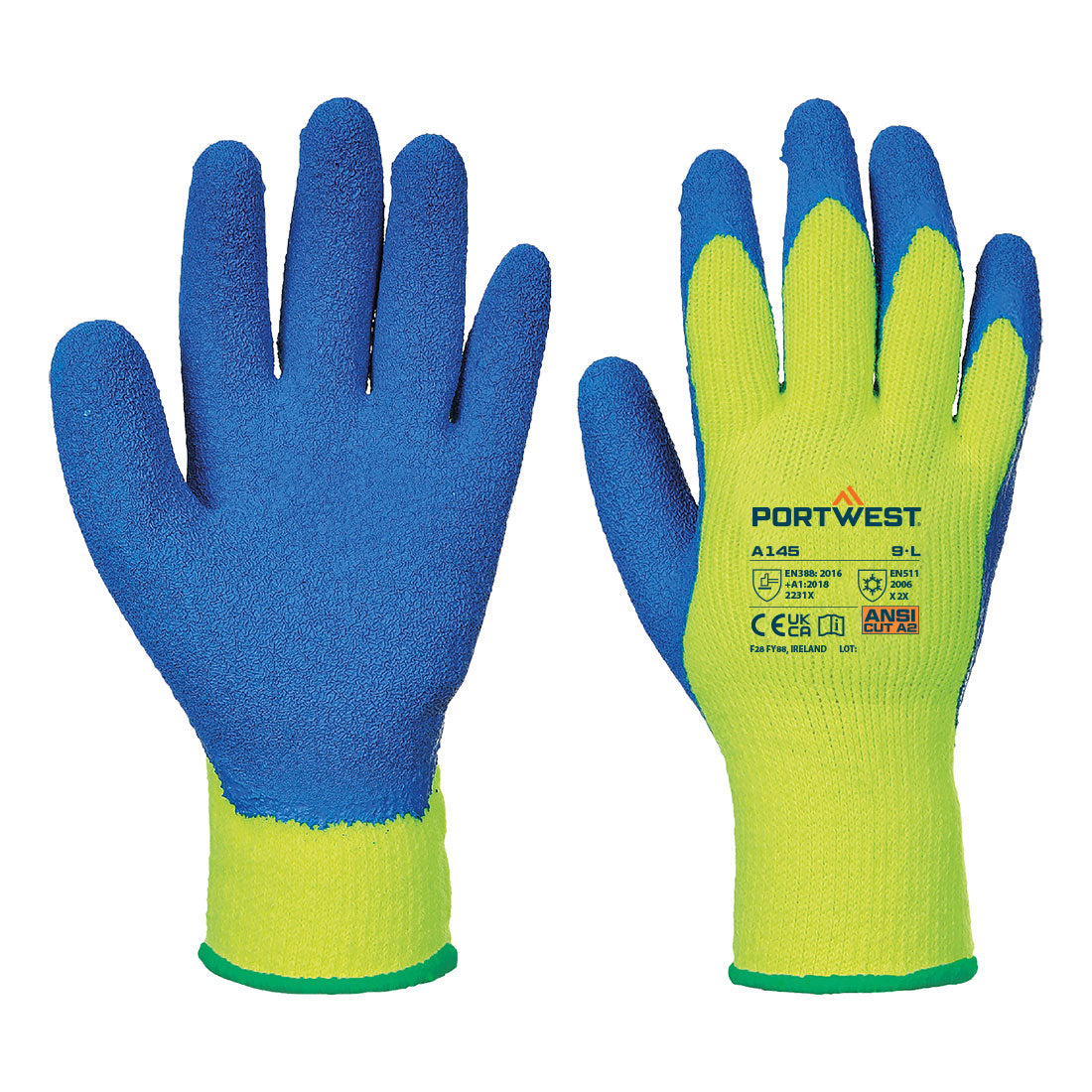 Portwest A145 Cold 7 Latex Crinkle Glove Yellow/Blue