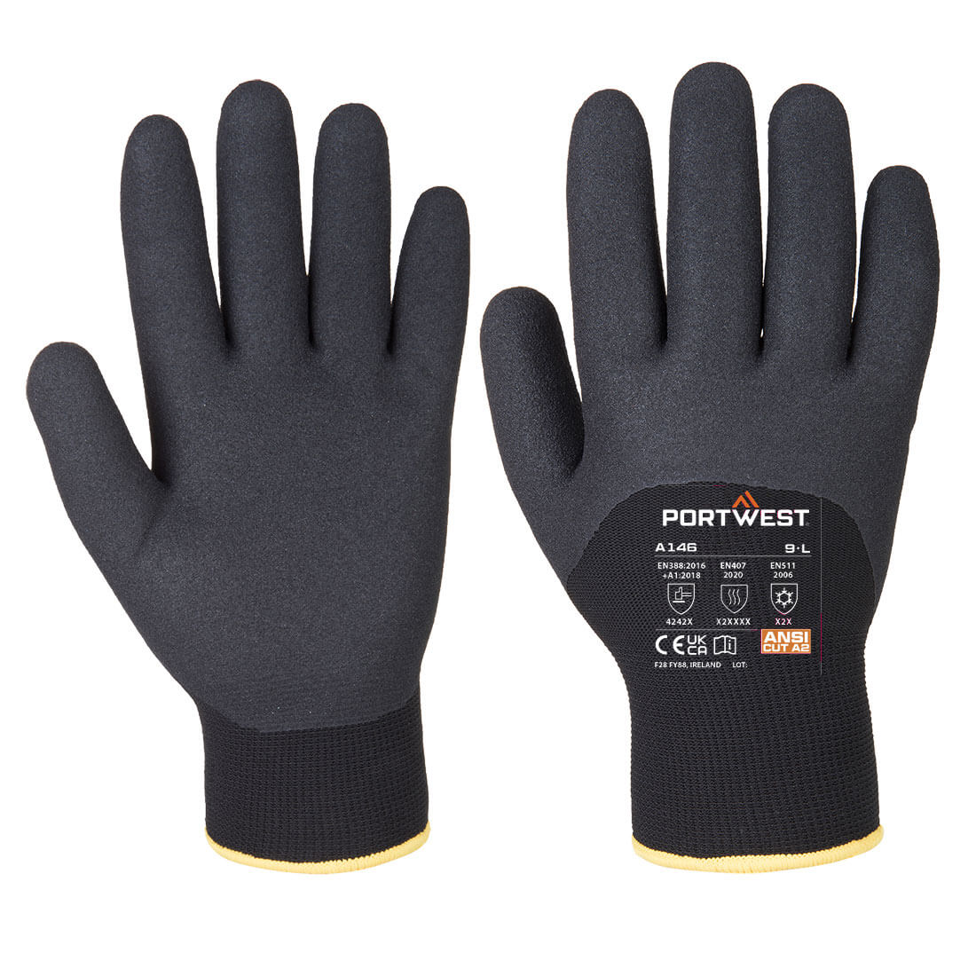 Portwest A146 Cold 15 Nitrile Sandy 3/4 Dipped Glove Black