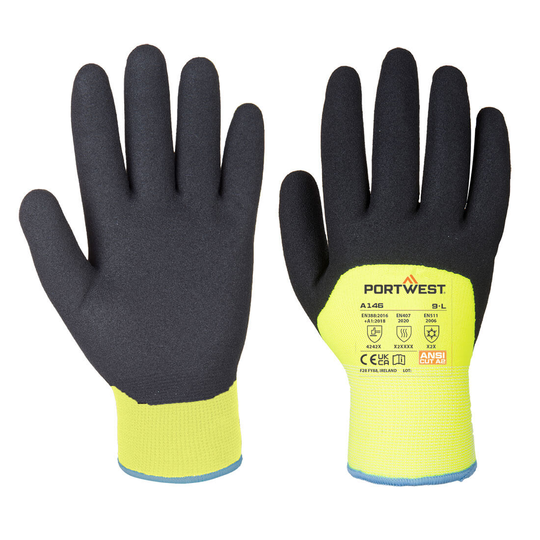 Portwest A146 Cold 15 Nitrile Sandy 3/4 Dipped Glove Yellow