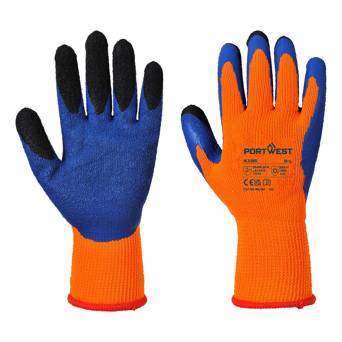 Portwest A185 Cold 7 Latex Crinkle Finger Dipped Glove Orange/Blue