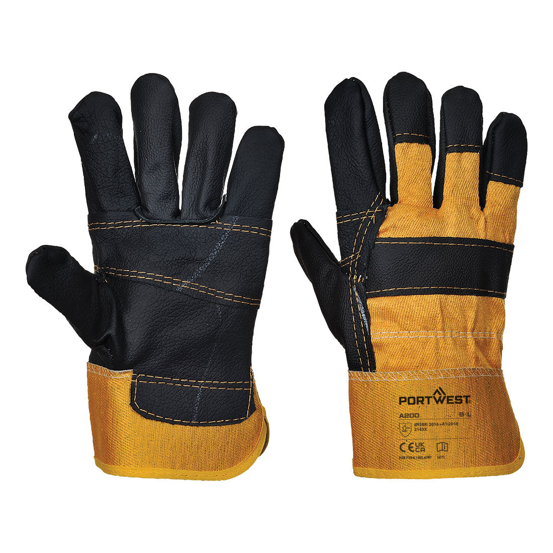 Portwest A200 Leather Rigger 270 Cow Grain Palm Bar Glove Yellow