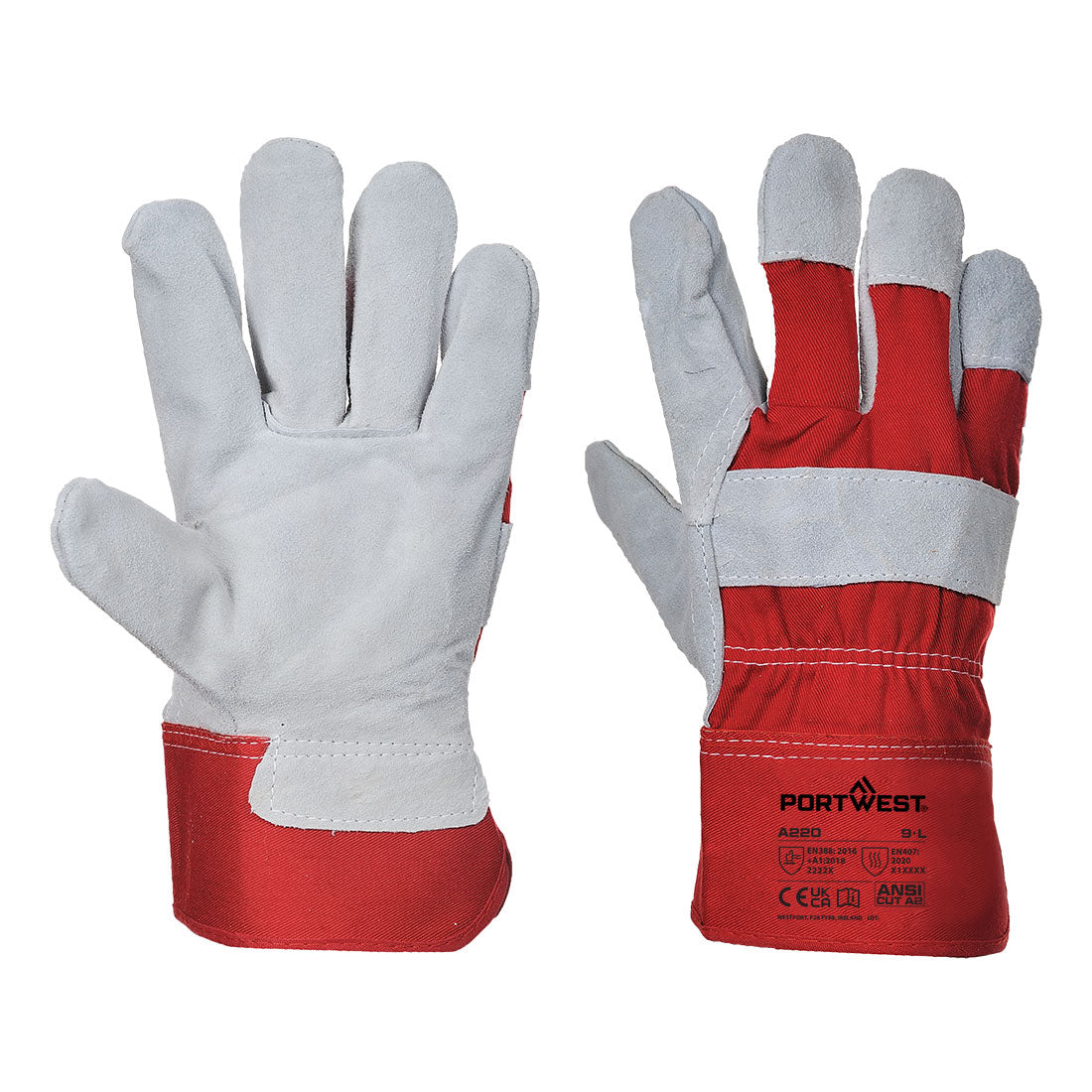 Portwest A220 Leather Rigger 130 Cow Split Glove Red