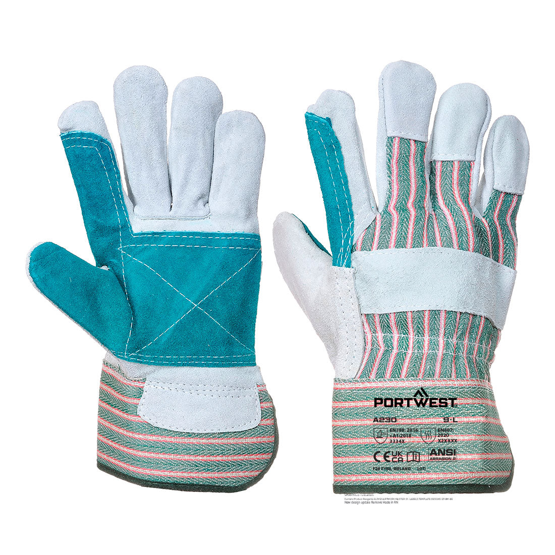 Portwest A230 Leather Rigger 365 Cow Split Reinforced Palm Glove Grey