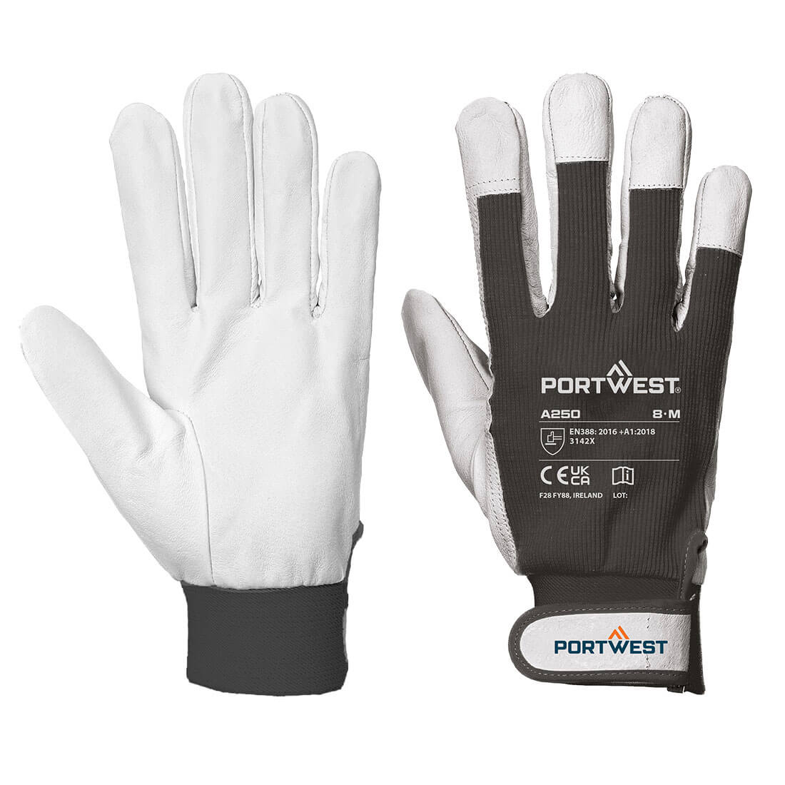 Portwest A250 Leather 110 Grain Palm Mechanical Glove Black