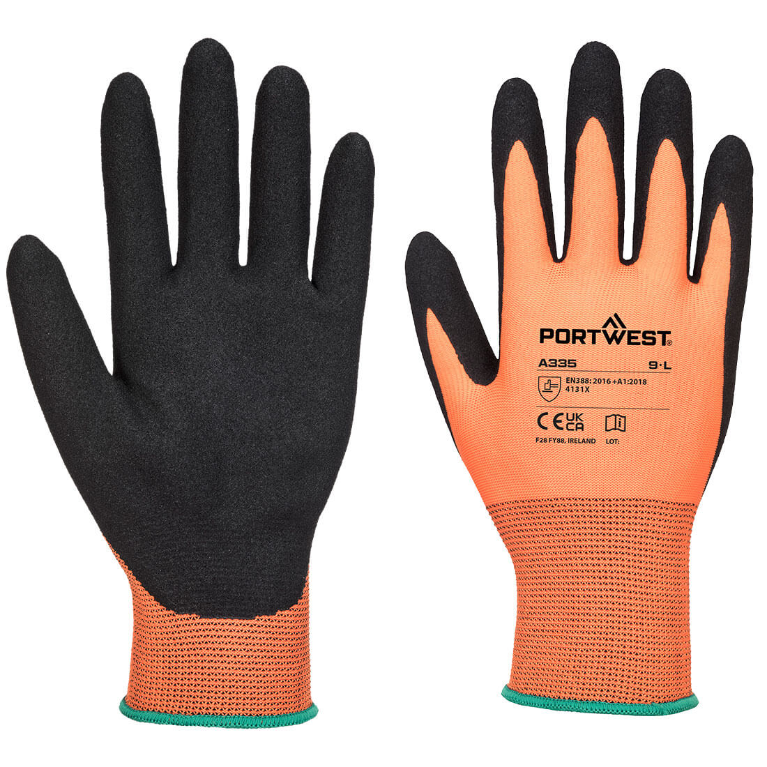 Portwest A335 Grip 15 Polyester Nitrile Sandy Glove Orange/Black