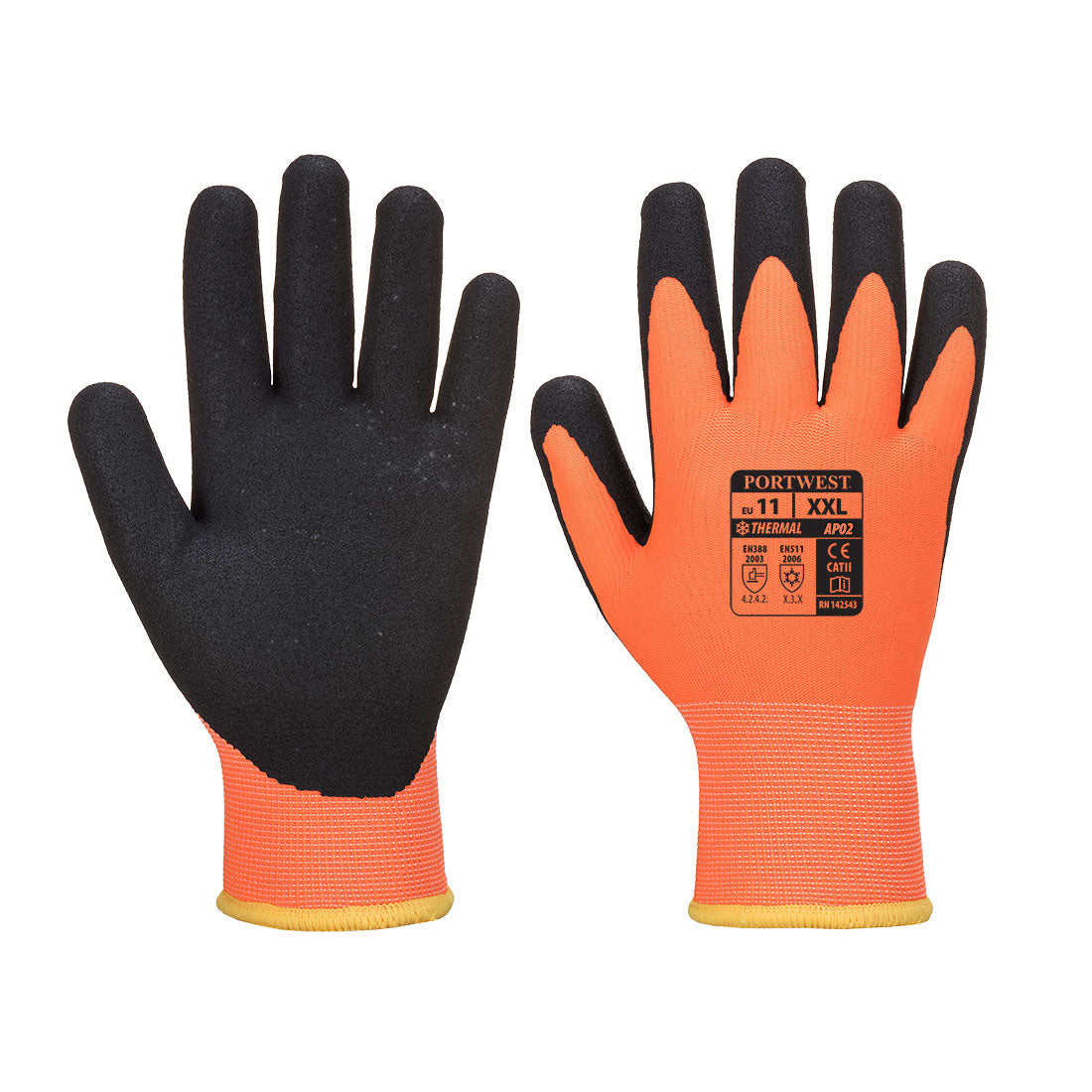 Portwest AP02 Cold 10 Nitrile Sandy Liquid Repellent Glove Orange/Black