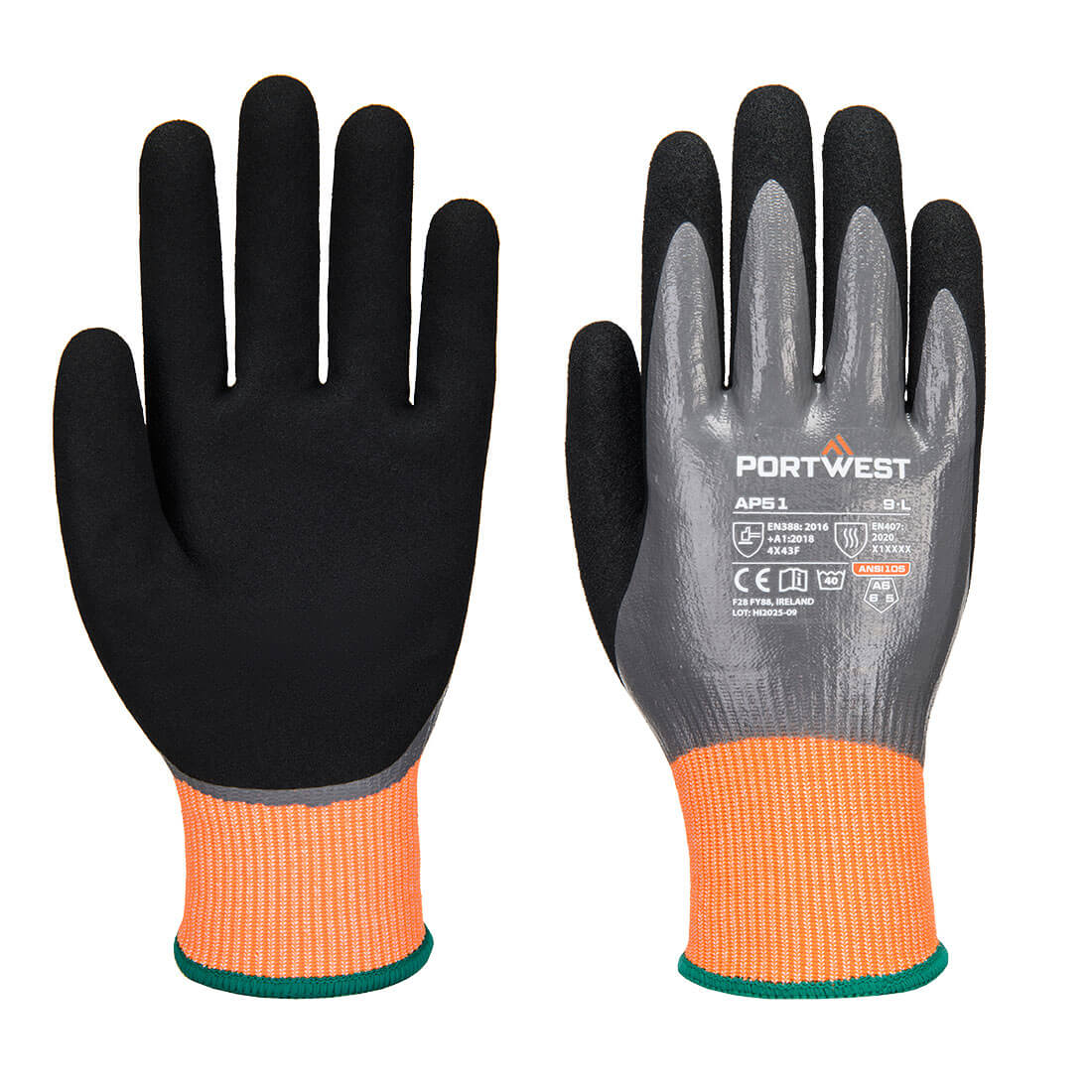 Portwest AP51 Cut F15 Nitrile Aqua Glove Grey/Black