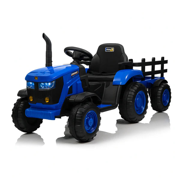 Kids Ride On Electric Tractor and Trailer in Blue | 12V