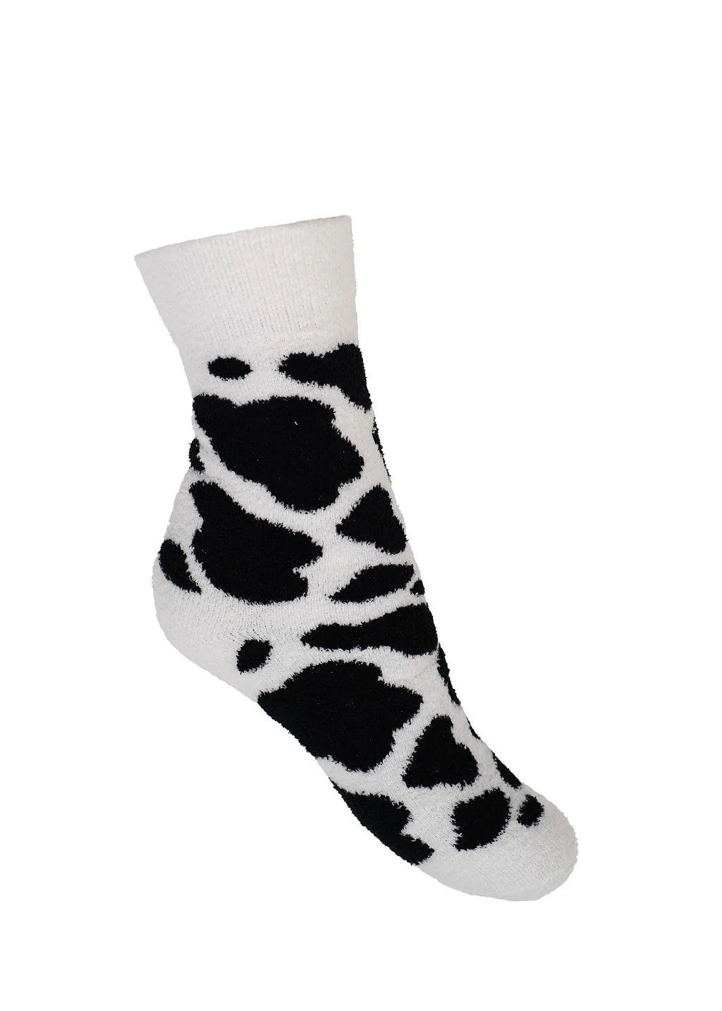 Fluffy Cow Print Crew Socks