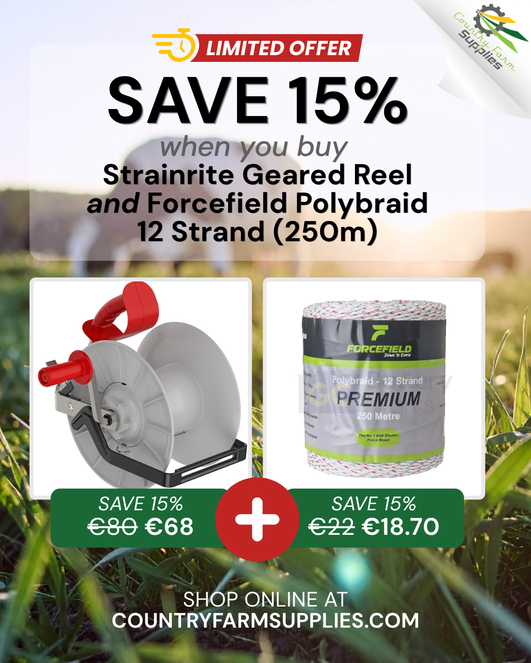 Strainrite Geared Reel + Forcefield Polybraid Strand (250m) | SAVE 15%