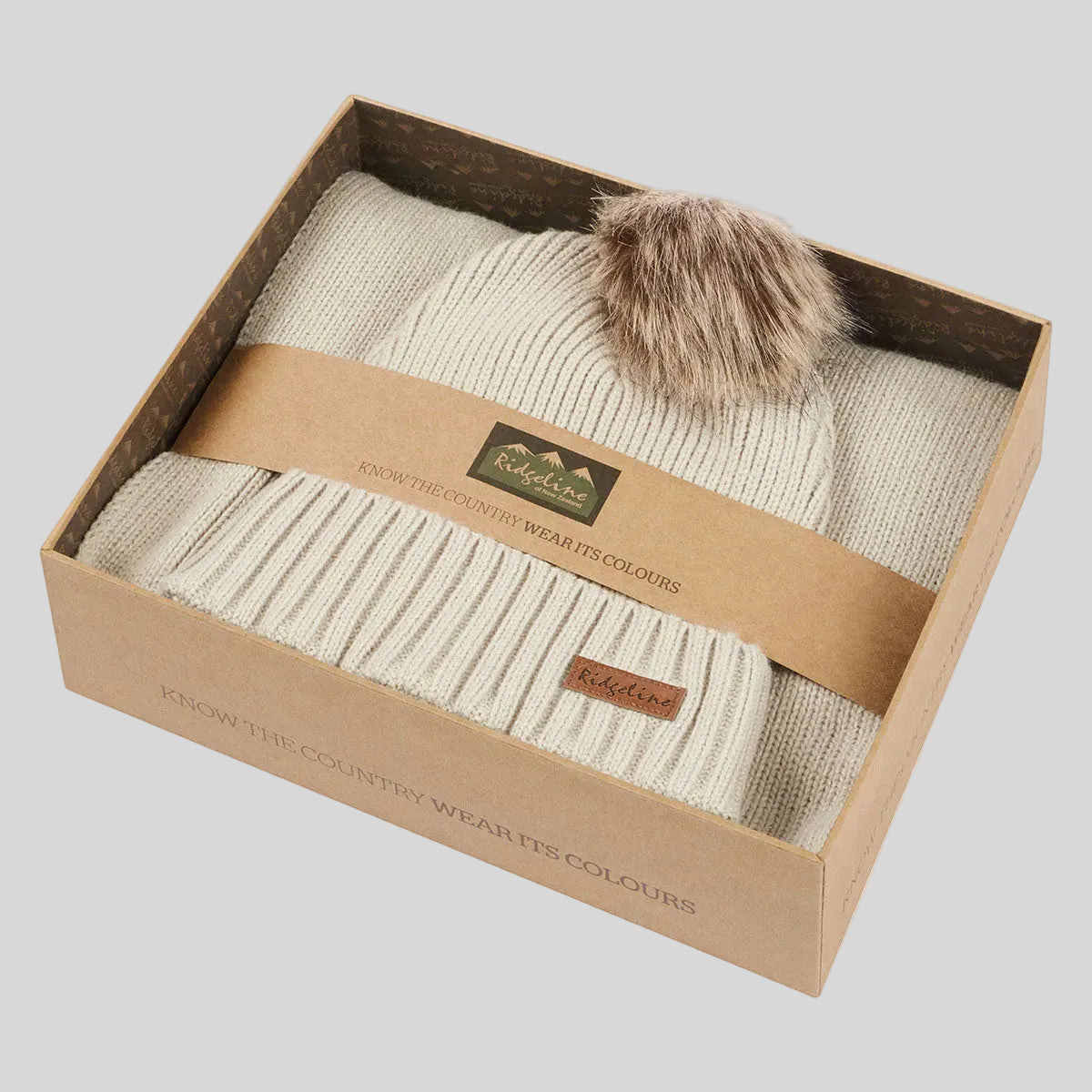 Ridgeline Baltic Bobble Hat & Scarf Set – Sand