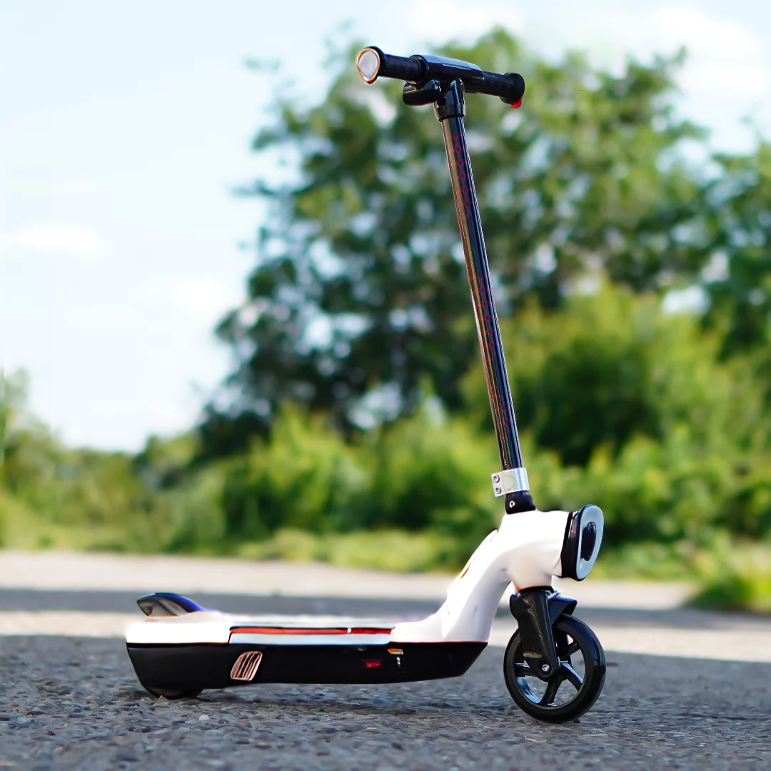 Prizm Kids 12V Electric Scooter with Flashlights and Headlight (White)