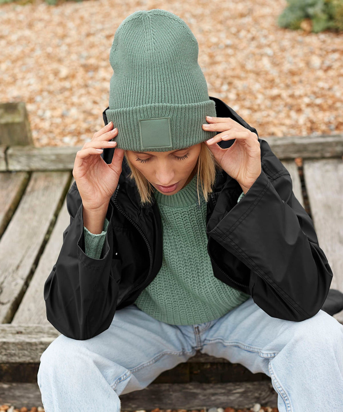 Beechfield Deep-Cuffed Tonal Patch Beanie (B336R)