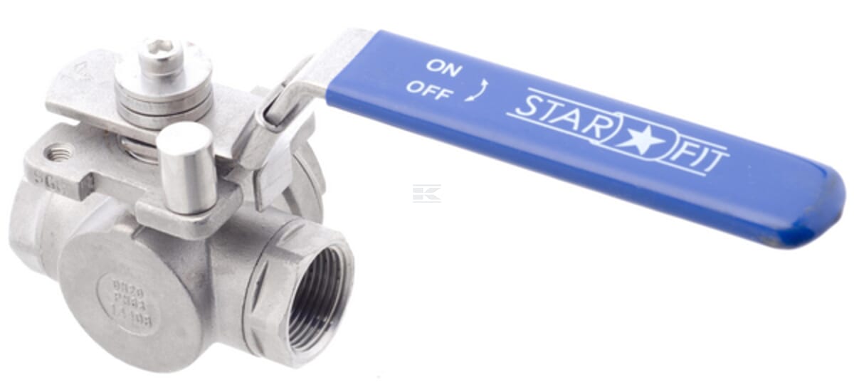 Ball valve, 3-way, L-bore stainless steel