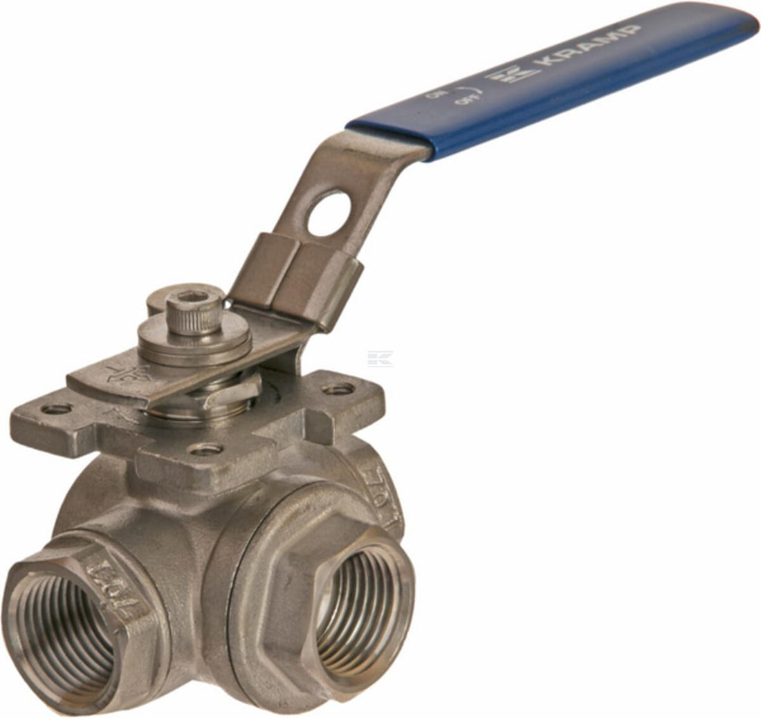 Ball valve, 3-way, T-bore stainless steel