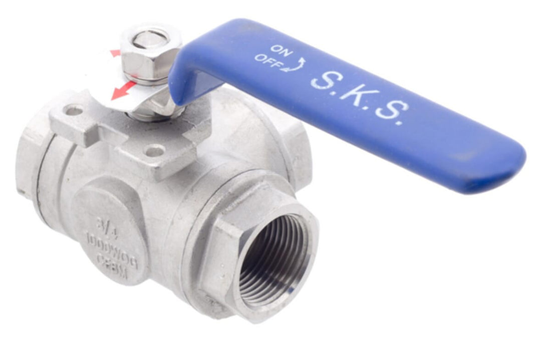 Ball valve, 3-way, T-bore stainless steel