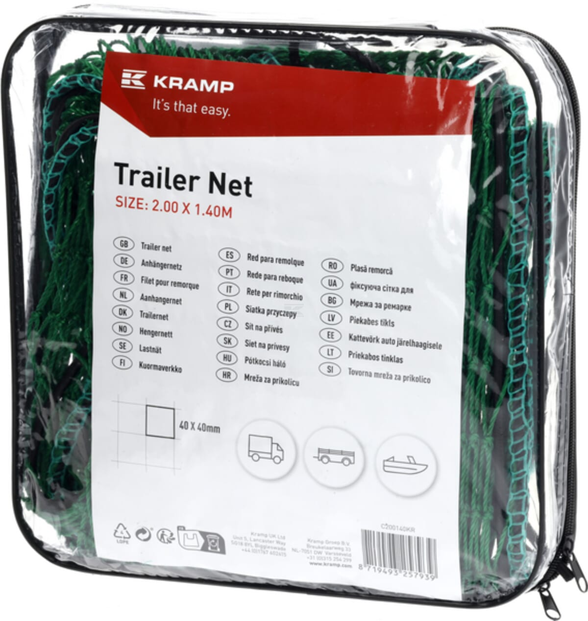 Trailer cargo nets, mesh width 40x40mm