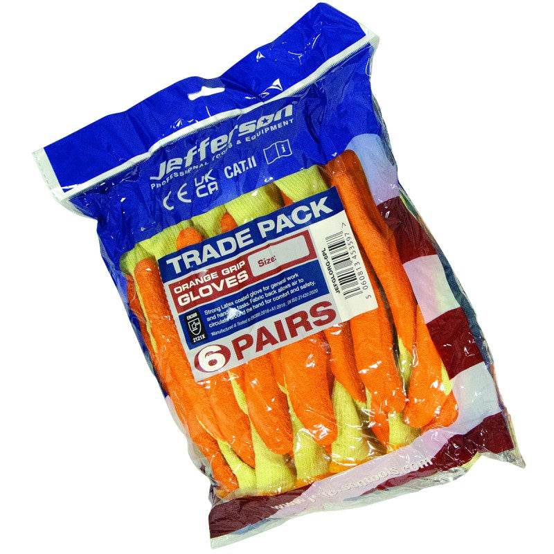 Jefferson Orange Grip Glove Large (Pack of 6 Pairs)