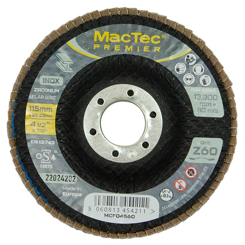 Jefferson MacTec Premier 4.5" INOX Flap Disc (Z60 Grit)