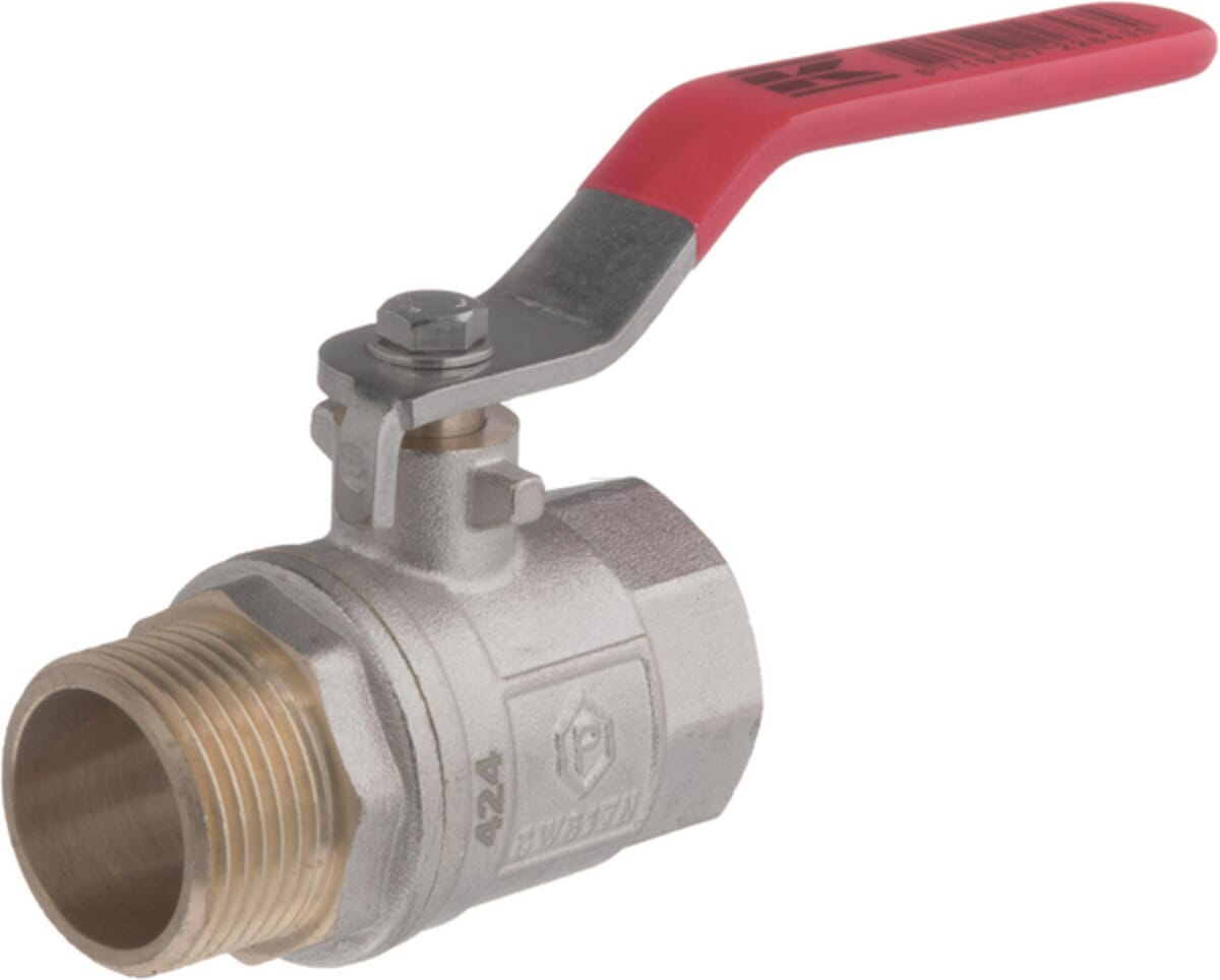 Kramp brass ball valve, BSPT 1x internal thread / 1x external thread