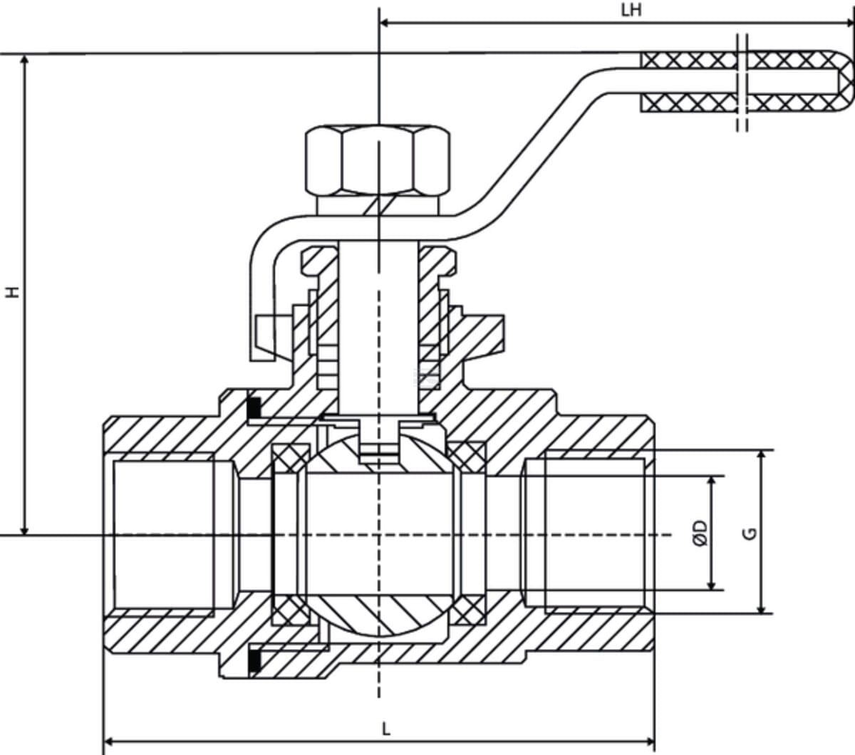 Stainless steel ball valve - Internal thread (BSPT) x internal thread (BSPT) - Long version