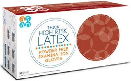 Thick High Risk Latex Powder Free Examination Gloves, 50’s