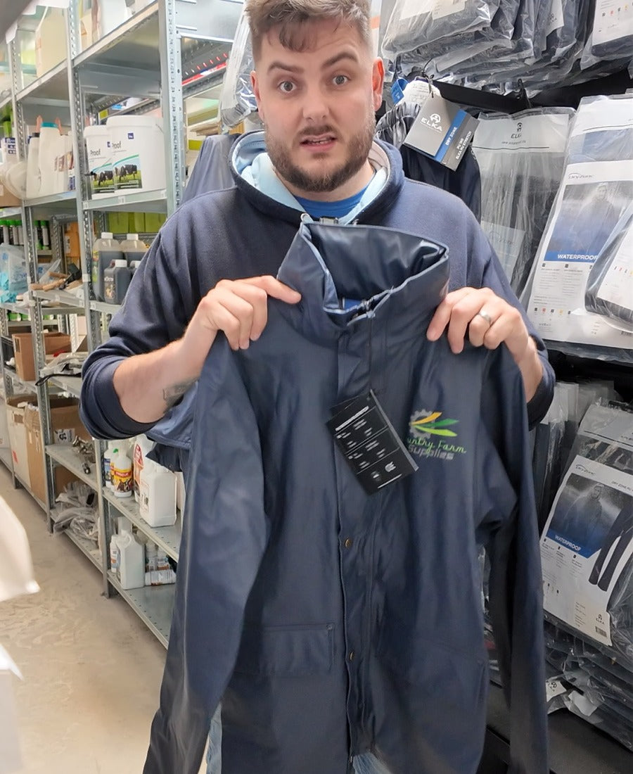 Jason demonstrating waterproof workwear