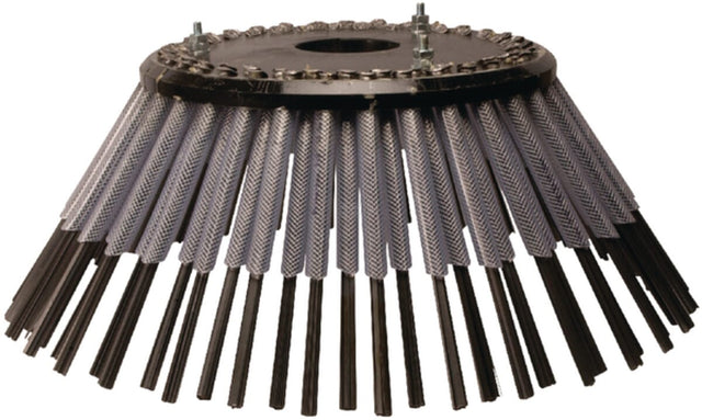 Weed brushes of flat spring steel with PVC sheath, heavy version