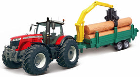 Bburago BB1831659 Massey Ferguson 8700 with log trailer
