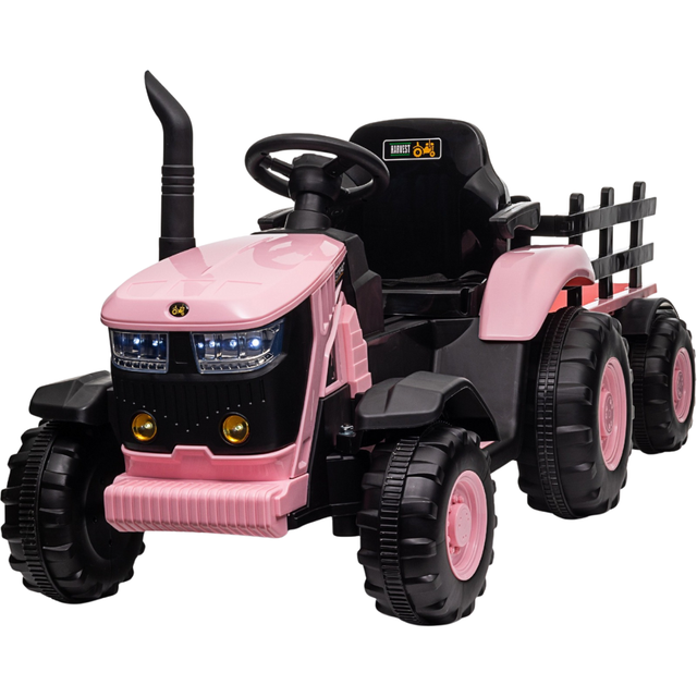 Turbo Harvest 12V Electric Ride On Tractor with Trailer Pink