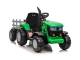 Turbo Harvest 12V Electric Ride On Tractor with Trailer Green