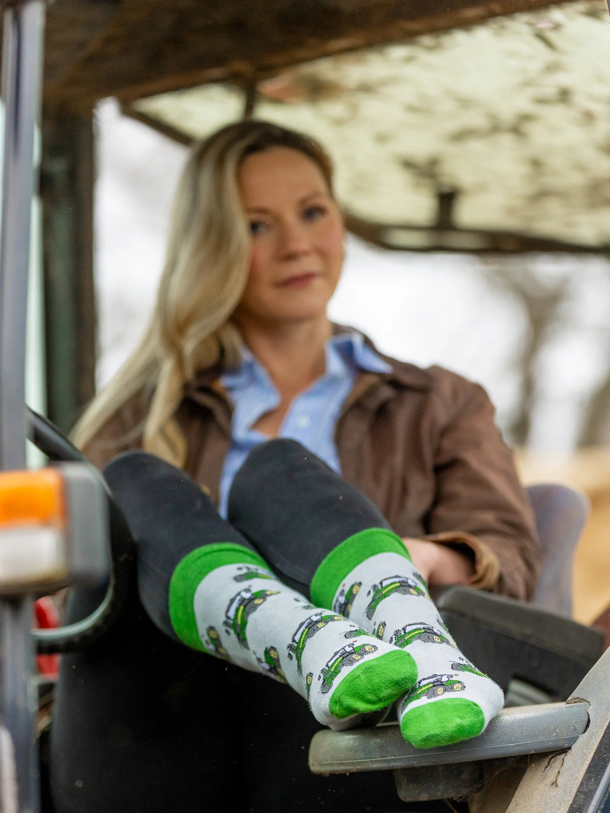 Green Tractor Socks | Crew
