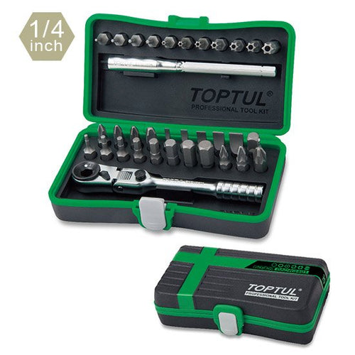 34PCS 1/4"Hex Mini Ratchet Bit Set CRV