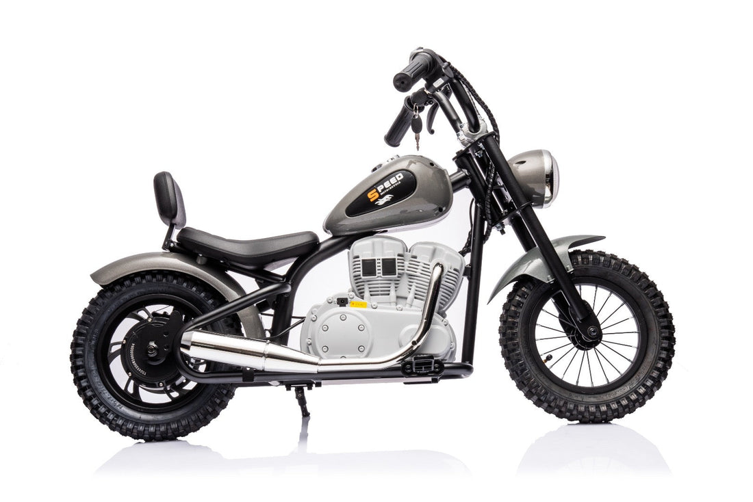 36V Electric Chopper Motor Cycle Ride on with Twist Grip Throttle | Grey - Age 7+