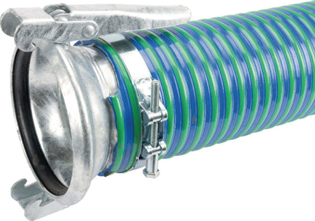 PVC blue/green hose 6" complete with Female/Male Italian type D couplings