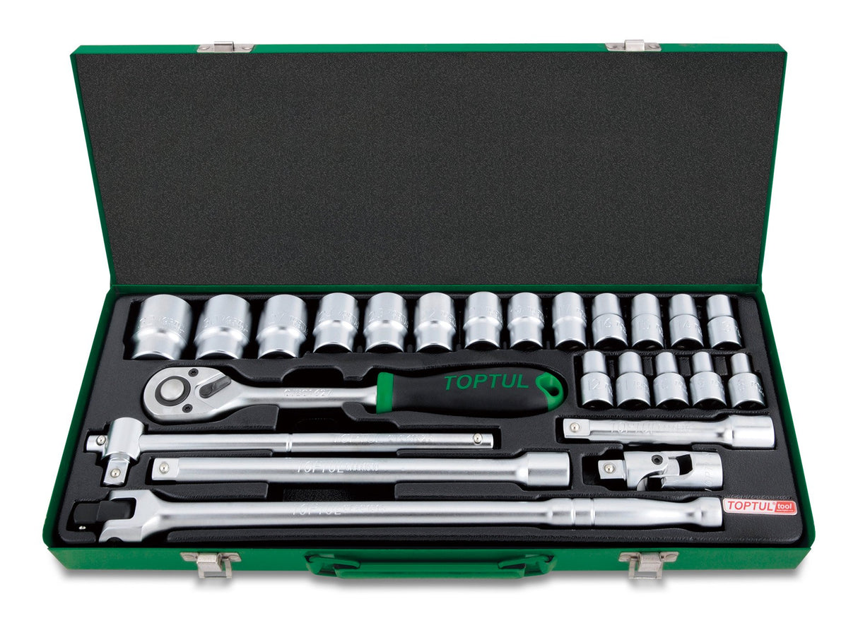 Toptul 1/2"Dr Socket set 24Pc (metric) metal case