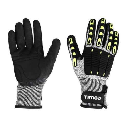 Timco Impact Cut Glove - Sandy Nitrile Coated HPPE Fibre and Glass Fibre Gloves with TPR Pads
