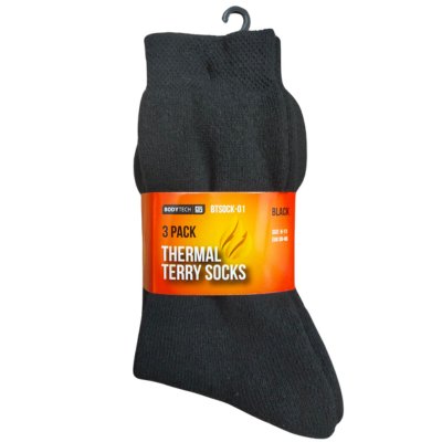 Bodytech Thermal Terry Socks, Black, 3 Pairs/Pack