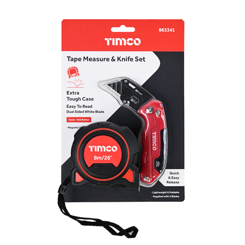 Timco Tape Measure & Knife Set (8m Tape)