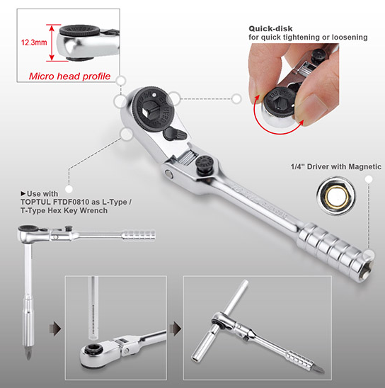 1/4" Lock Flex Head Mini Rev. bit ratchet handle