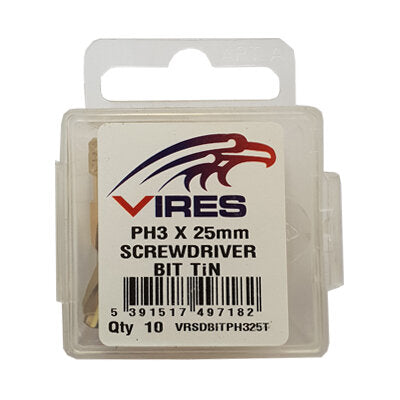 Vires PH1 25mm TiN Screwdriver Bit Set 10pce